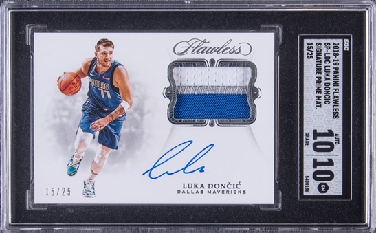 2018-19 Panini Flawless Signature Prime Materials #SP-LDC Luka Doncic Signed Patch Rookie Card (#15/25) - SGC GM 10/SGC 10